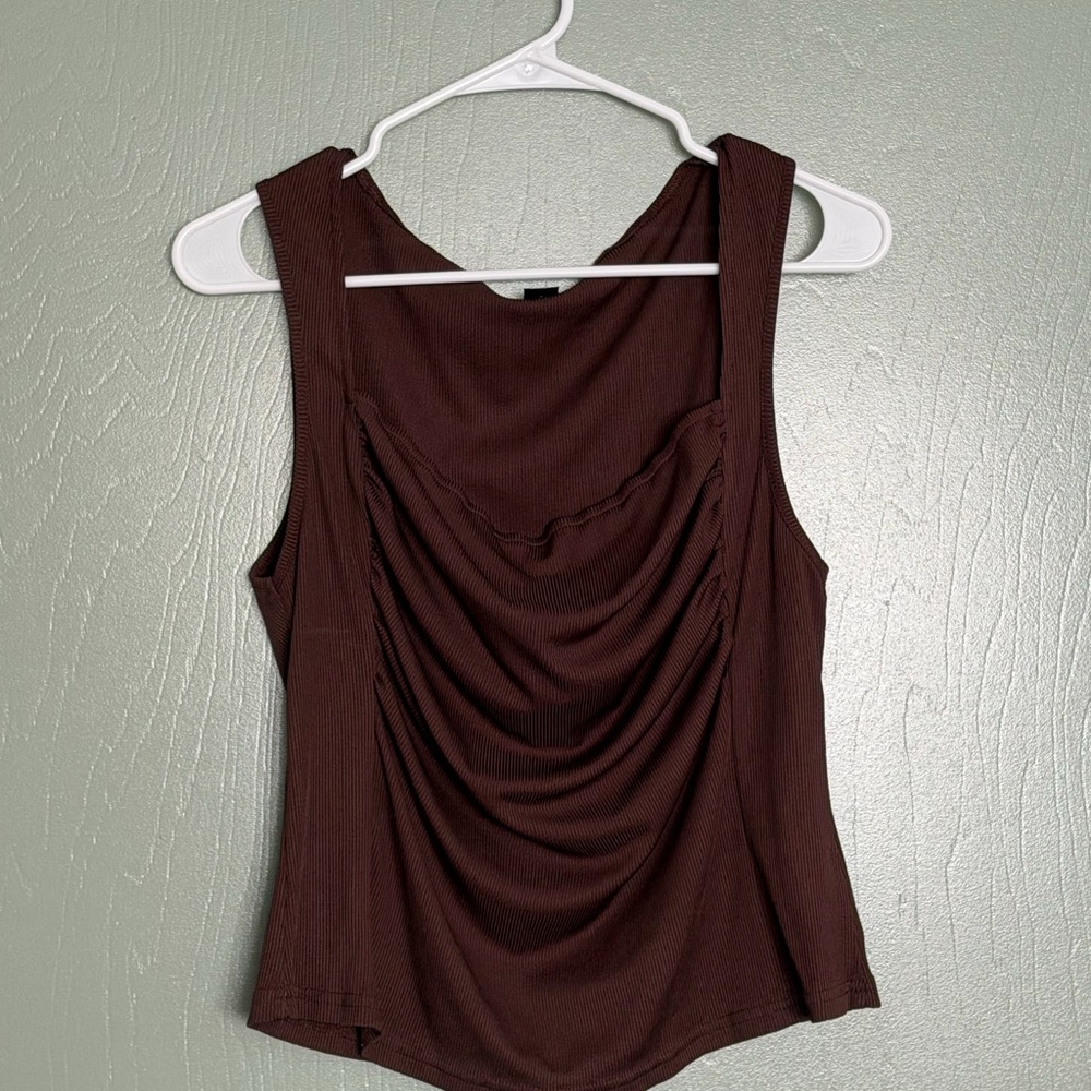 SHEIN Chocolate Brown Draped Sleeveless Blouse